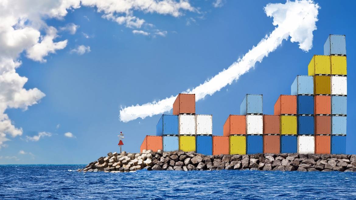 port containers on shore with image depicting inflation and its effect on global supply chain