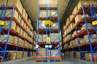 Racked storage inside a new england warehouse