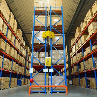 Racked storage inside a new england warehouse
