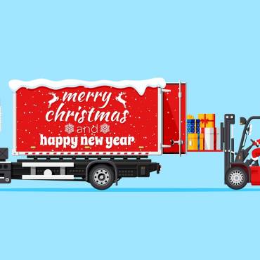 Santa clause driving a forklift loading a 3pl truck for holiday shipping