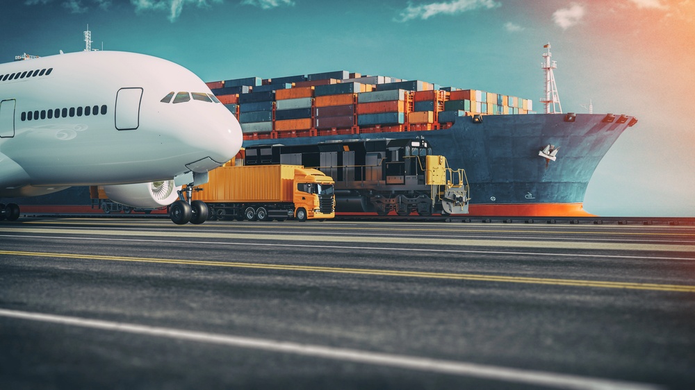 multi-carrier shipping options displayed with plane truck and boat